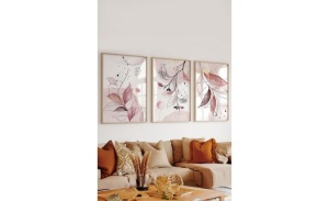 Set tablou decorativ Re-Bloom, 3 piese, model floral, roz/alb/negru, 33 x 48 cm - Img 2