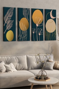 Set tablou decorativ Re-Bloom, 4 piese, panza/lemn, multicolor, 30 x 90 cm