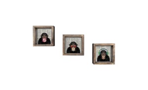 Set tablouri decorative Re-Bloom, 3 piese, MDF/lemn masiv, maro, 15 x 15 cm