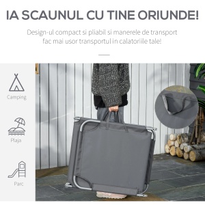 Sezlong gradina pliabil, cadru metal, tesatura Oxford, 180x55x24cm, Gri - Verificat A · Re-Bloom - Img 4