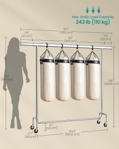Stand pentru haine Songmics, otel/polipropilena, argintiu, 200 x 45 x 162,9 cm, Resigilat, Grad A - Img 2