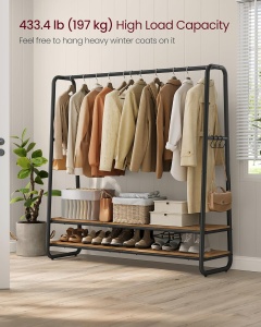 Stand pentru haine Vasagle, metal/PAL, negru/maro rustic, 138 x 45 x 160 cm, Resigilat, Grad A - Img 3