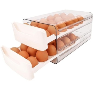 Suport organziator de oua pentru frigider, 36 de oua, pe 2 niveluri, transparent, plastic, fara BPA, 24 x 17 x 14 cm, Resigilat, Grad A