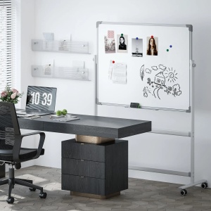 Tabla alba magnetica cu 2 fete si 4 roti Re-Bloom, tabla zincata/aluminiu/otel, 120x90x1.8 cm, accesorii incluse, alb - Verificat A · Re-Bloom - Img 2