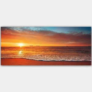Tablou decorativ canvas model apus de soare 120x50 cm, panza premium/lemn, peisaj marin romantic, tonuri calde, multicolor - Verificat A · Re-Bloom - Img 1