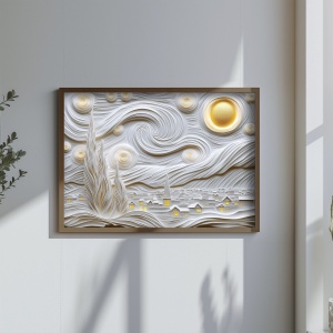 Tablou decorativ MDF/lemn masiv 50x70x3.5 cm, alb/auriu - Verificat A · Re-Bloom - Img 4