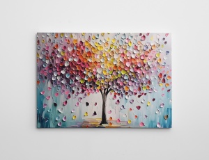 Tablou decorativ model copac canvas 50x70 cm, 50% bumbac/50% poliester, imprimare digitala, rama lemn 2x3 cm, multicolor - Verificat A · Re-Bloom - Img 3