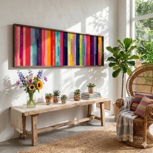 Tablou decorativ Re-Bloom, lemn masiv/MDF, multicolor, 40 x 120 x 3,5 cm