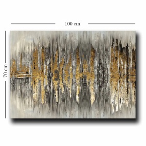 Tablou decorativ Re-Bloom, lemn masiv/panza, gri/auriu/negru, 70 x 100 cm - Img 2