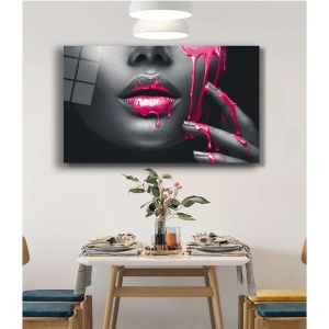 Tablou decorativ Re-Bloom, lemn/panza, negru/roz, 72 x 46 cm - Img 2