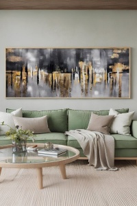 Tablou decorativ Re-Bloom, MDF/lemn masiv, gri/auriu, 50 x 120 cm