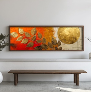 Tablou decorativ Re-Bloom, MDF/panza, portocaliu/auriu, 40 x 120 x 3,5 cm - Img 3