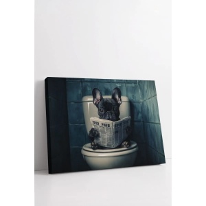 Tablou decorativ Re-Bloom, model caine care citeste, panza/lemn, multicolor, 50 x 70 cm