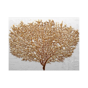 Tablou decorativ Re-Bloom, model copac, lemn/panza, auriu/alb, 70 x 100 cm