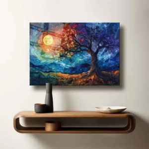 Tablou decorativ Re-Bloom, model copac, sticla securizata, multicolor, 100 x 70 cm - Img 5