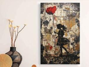 Tablou decorativ Re-Bloom, model Femeie cu un trandafir gigant, panza/lemn, multicolor, 60 x 90 cm - Img 4