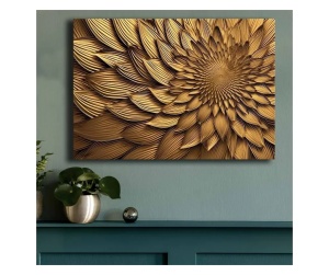 Tablou decorativ Re-Bloom, model floare, lemn/panza, galben, 70 x 100 cm