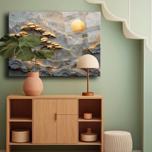 Tablou decorativ Re-Bloom, model peisaj, sticla securizata, gri/auriu, 50 x 70 cm - Img 4