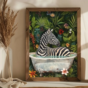Tablou decorativ Re-Bloom, model zebra, lemn masiv/MDF, multicolor, 35 x 47 x 3,5 cm