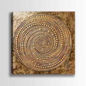 Tablou decorativ Re-Bloom, panza/lemn, auriu, 100 x 100 x 3 cm - Img 2