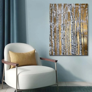 Tablou decorativ Re-Bloom, panza/lemn, auriu/gri, 70 x 100 cm - Img 2