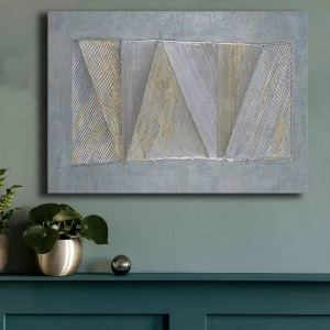 Tablou decorativ Re-Bloom, panza/lemn, gri/auriu, 70 x 100 cm - Img 3