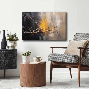 Tablou decorativ Re-Bloom, panza/lemn, gri/negru/auriu, 45 x 70 cm - Img 4