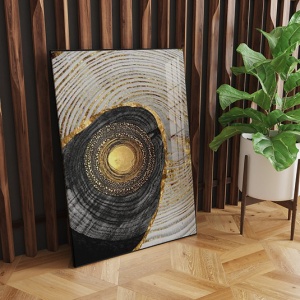 Tablou decorativ Re-Bloom, panza/lemn, gri/negru/auriu, 50 x 70 cm - Img 3