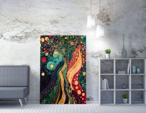 Tablou decorativ Re-Bloom, panza/lemn, multicolor, 50 x 70 cm - Img 3
