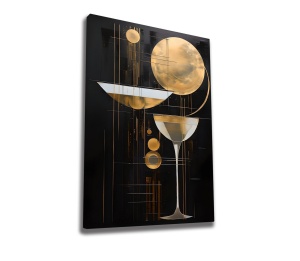 Tablou decorativ Re-Bloom, panza/lemn, negru/auriu, 50 x 70 cm