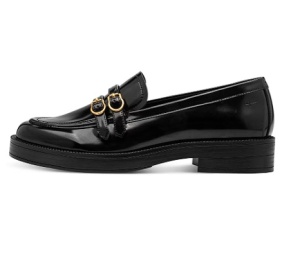 Tamaris, Pantofi loafer din piele lacuita cu detalii metalice, Negru, 38, Resigilat, Grad A - Img 4