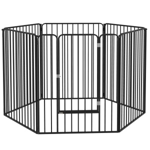 Tarc joaca caini/pisici 164x164x100 cm, 6 panouri otel modulare, usa 40x78 cm, 7 tarusi ancorare, negru - Verificat A · Re-Bloom