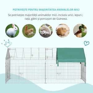 Tarc pentru animale cu invelitoare si usi Re-Bloom, otel/polietilena, 220x103x103 cm, invelitoare 135.5x75 cm, distanta bare 3.3 cm, argintiu/verde - Verificat A · Re-Bloom - Img 4