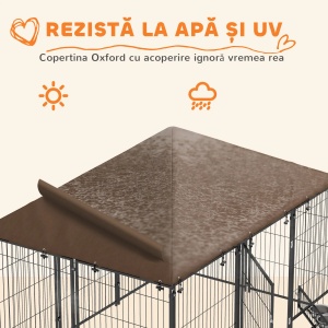 Tarc pentru caini, otel/material Oxford, 211x141x151 cm, suprafata 2.8m², usa 62x95cm, 2 boluri inox Ø18x5.5cm incluse, negru/maro - Verificat A · Re-Bloom - Img 6