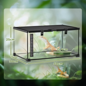 Terariu pentru reptile, cu incuietoare si usa pentru hranire, sticla/plasa metalica, negru, 50 x 30 x 25 cm, Resigilat, Grad A - Img 2