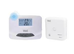 Termostat de ambient pentru centrala Well THERMS-THERMALWF-WL, WiFi, aplicatie smart, 5-35°C domeniu reglaj temperatura, 1°C precizie, IP30, NTC 10KO element termosensibil, programabil, afisaj, Resigilat, Grad A