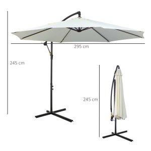 Umbrela de gradina cu brat si manivela, otel/poliester, Ø295x245 cm, stalp brat Φ42mm + sustinere Φ48mm, alb crem/negru - Verificat A · Re-Bloom - Img 3
