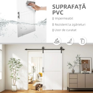 Usa glisanta stil rustic, MDF/pin/otel carbon, panou 106.6x3.5x213.4 cm, sina 213.4cm, maner inclus, 2 ghidaje podea, alb/negru - Verificat A · Re-Bloom - Img 4