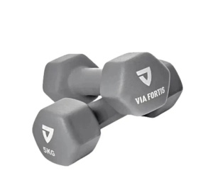 VIA FORTIS set 2 gantere fixe 2x5 kg, fonta cu invelis neopren, antiderapante, pentru toate nivelele, albastru - Verificat A · Re-Bloom