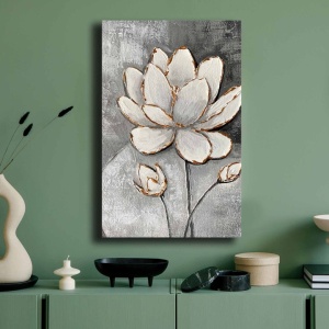 Wallity tablou decorativ canvas model floare 70x100 cm, panza 100%, rama lemn de pin, gri - Verificat A · Re-Bloom - Img 3