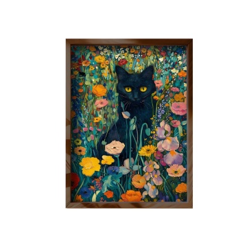 Wallity tablou decorativ model pisica 50x70 cm, MDF, rama lemn, multicolor - Verificat A · Re-Bloom