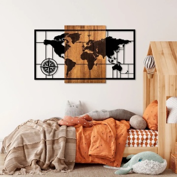 Wallxpert decor de perete model World Map 121x70 cm, lemn 3cm si metal 1.5mm, nuc si negru - Verificat A · Re-Bloom - Img 2