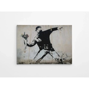 Wallxpert tablou decorativ canvas Banksy, 70x100 cm, 50% bumbac/50% poliester, imprimare digitala, cadru lemn 2x3 cm, multicolor - Verificat A · Re-Bloom
