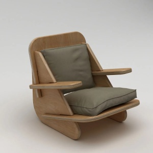 Woody Fashion fotoliu Wing Chair 722, lemn de mesteacan, max 180kg, 55x60x55cm, Khaki - Verificat A · Re-Bloom - Img 2