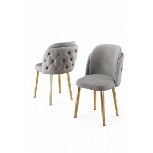 Woody Fashion set 4 scaune dining 45x46x82 cm, cadru metal 100%, tapiterie catifea, inaltime sezut 48 cm, gri/auriu - Verificat A · Re-Bloom - Img 2