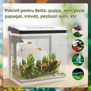 Acvariu 28L 38x26x38 cm, sticla HD 4mm, LED gradient reglabil 4.5W, filtru ploaie, pompa silentioasa 2.5W, capac alb/transparent - Verificat A · Re-Bloom - Img 3