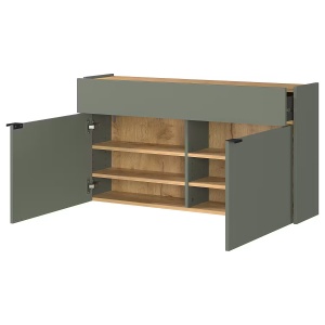 Ameca pantofar 110x57x22 cm, 2 usi, 1 sertar, 4 rafturi, PAL gri-verde/stejar Navarra - Verificat A · Re-Bloom - Img 4