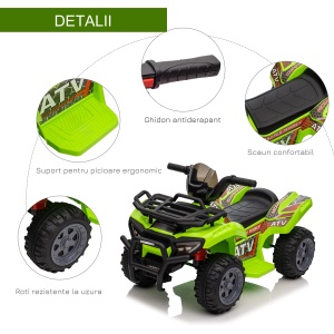 ATV electric pentru copii, baterie 6V, pedale si faruri functionale, metal/polipropilena, verde, 66 x 44 x 42 cm, Resigilat, Grad A - Img 6