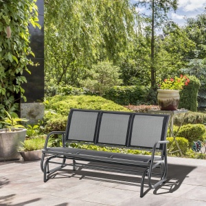 Banca leagan de gradina 3 locuri Re-Bloom, metal/textilene, 147x70x85 cm, sezut 140x46 cm, 300 kg, negru - Verificat A · Re-Bloom - Img 3