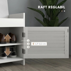 Banca pantofi cu raft reglabil 3 niveluri, MDF/textil in, 90x36x50cm, Alb/Gri - Verificat A · Re-Bloom - Img 5